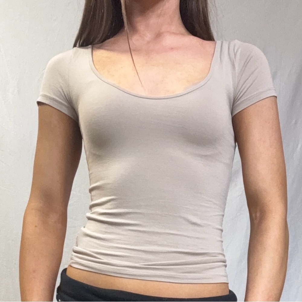 Women's Scoop Neck Short Sleeve Top - Cream
